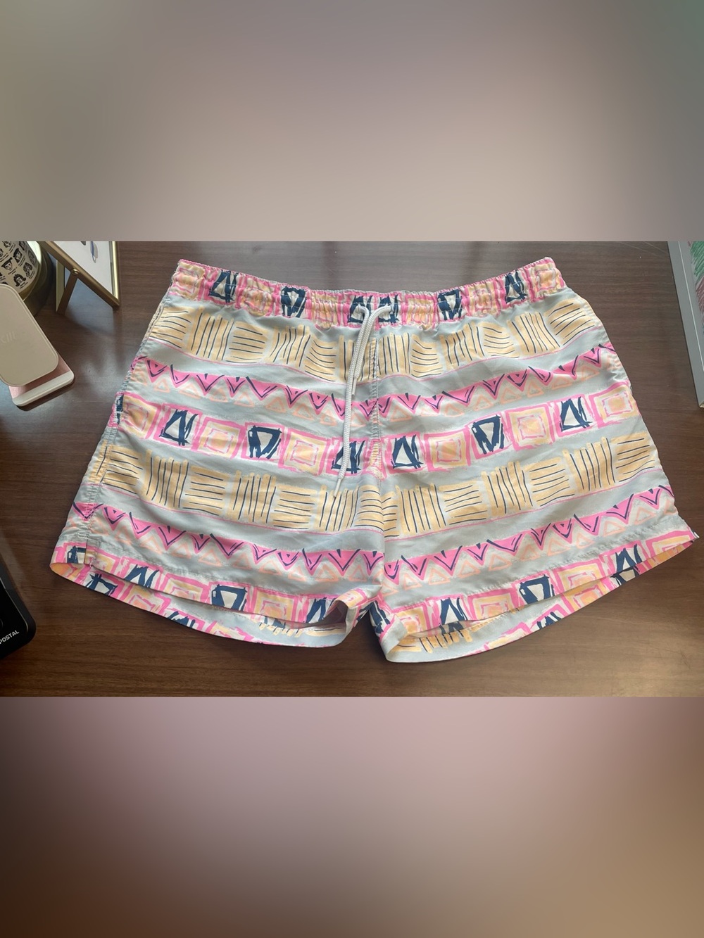 chubbies Pink, Yellow & Blue Patterned Drawstring swim trunks
